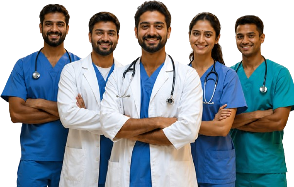 Confident medical care team using MEDIQORA HMS